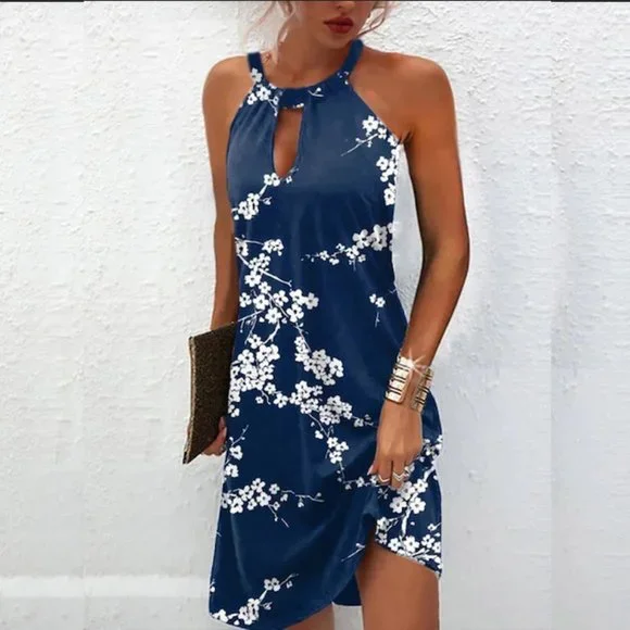 backless light blue dress Blossom Breeze Floral Mini Dress
